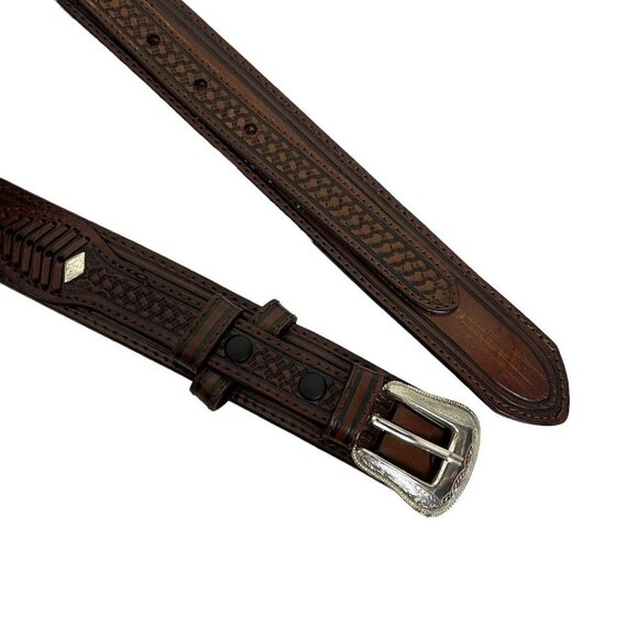 Nocona Brown Belt Men's Size 46 Western Woven Embossed‎ Detail Leather N2420254 - Picture 7 of 7